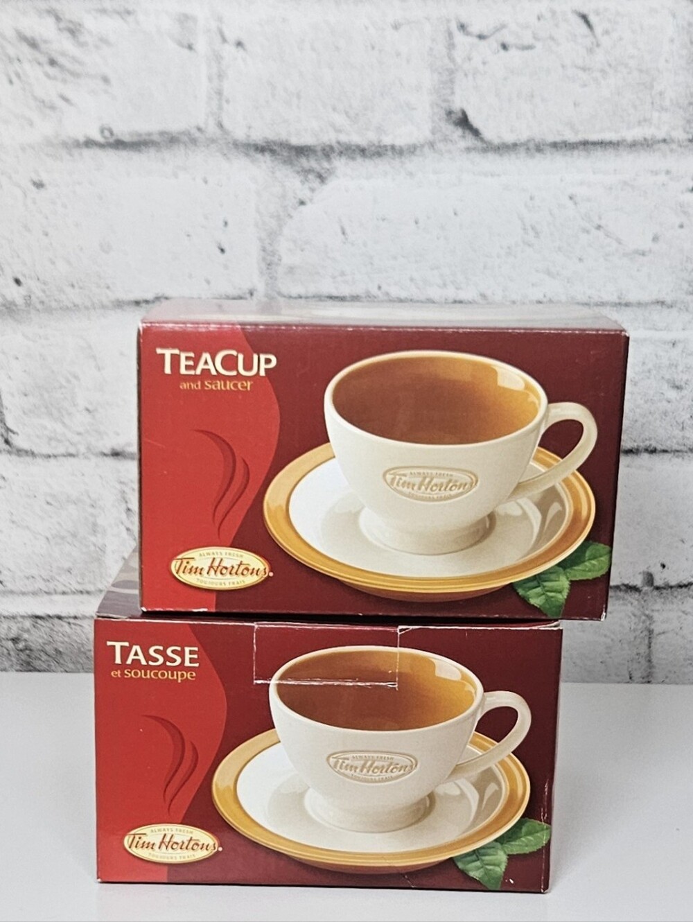 Tim Hortons Teacup Saucer Set of 2 Porcelain Original Boxes Collectible